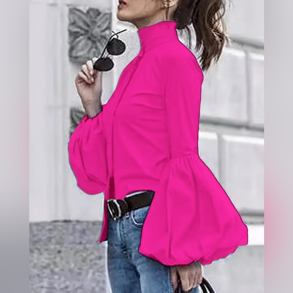 Elegant Pink Blouse with Statement Sleeves - Picture 2 of 4